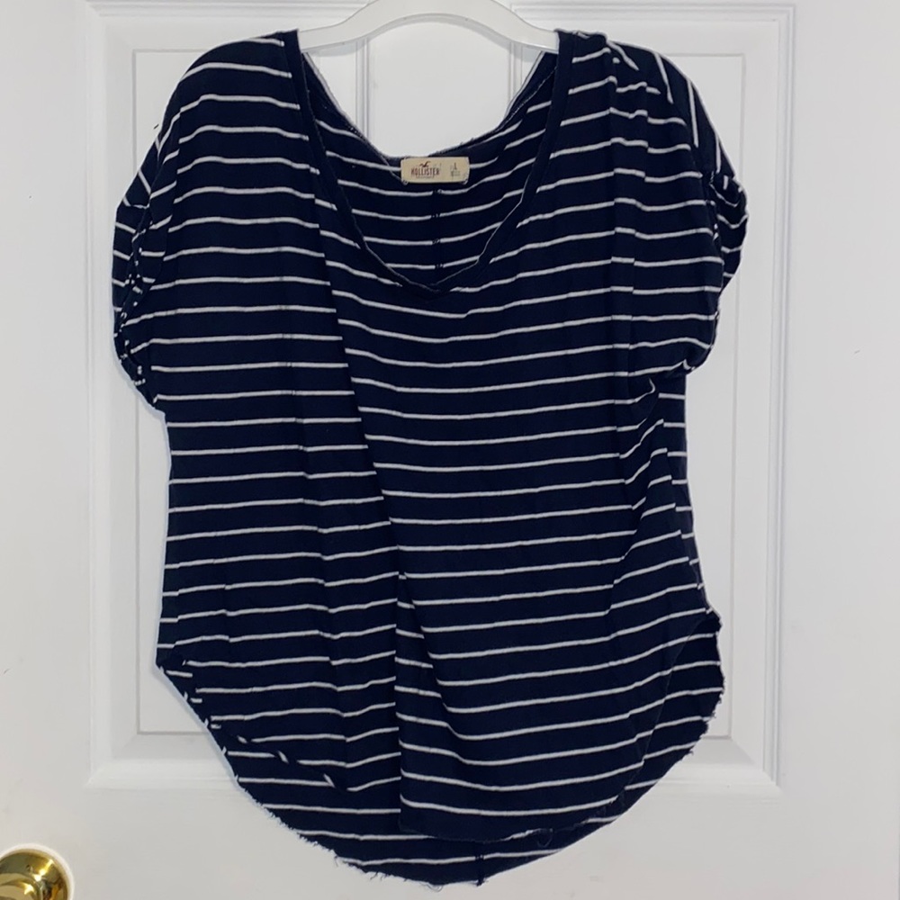 Hollister Navy Blue and White shirt